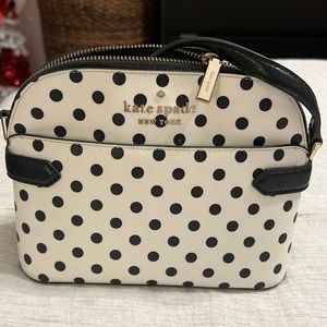 Adorable, small/medium size white black polkadot Kate Spade, cross body purse